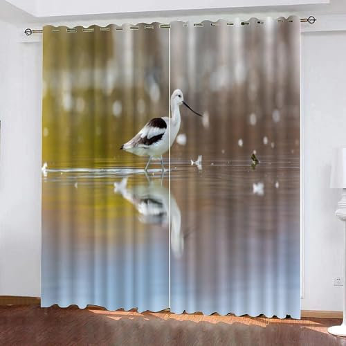 LUDSOL 3D Weiße Möwe Muster Vorhänge Seespiegelung Verdunkelung mit Ösen Vorhänge Kälteschutz Thermo Gardinen 225×140cm 2 Stücke (HöhexBreite) für Fenster Home Dekoration