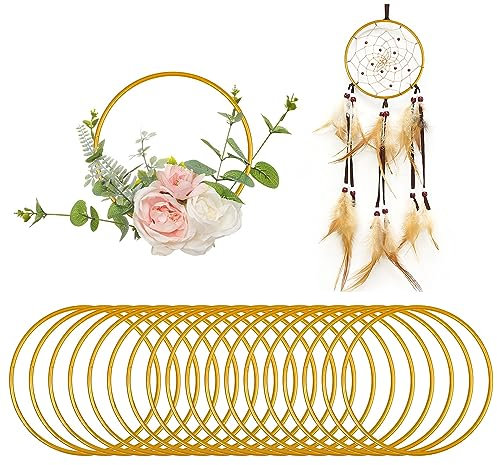 JOLIGAEA 20 Stück Metallringe zum Basteln, Metallring 10cm, Gold Traumfänger Ringe, DIY Basteln Kranz Rahmen für Hochzeit Weihnachten Festival Party Dekoration