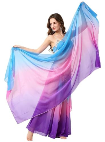 Leemiman Women Belly Dance Veil Chiffon Dancing Hand Scarf Gradual Color Adult Size Length 2.5M Width 1.14M