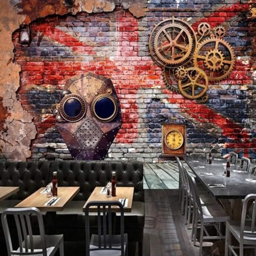 Personalisierte Tapete 3D Retro Retro Nostalgie Graffiti Art Bar im europäischen Stil Restaurant Wanddekoratio Wanddekoration fototapete 3d Tapete effekt Vlies wandbild Schlafzimmer-150cm×105cm