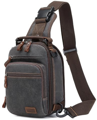 Nerlion Sling Bag for Men Waxed Canvas Crossbody Bag Chest Bag Shoulder Bag Casual Daypack for Travel (Gray)