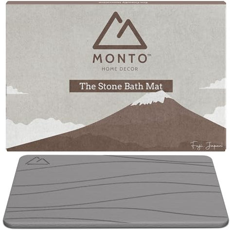 Monto's luxuriöse, rutschfeste Badematte aus Stein – schnell trocknende Kieselgur – natürlicher Teppich für Badezimmer, Küche und Haustier – perfektes Spa-Zubehör für Zuhause (59,7 x 38,1 cm)