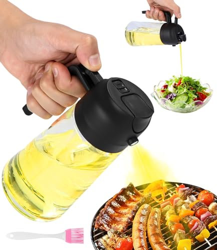 Koncuo 500ml öl Sprühflasch, 2-in-1 Multifunktions ölflasche für Die Küche,Oil Sprayer Können Sprühflascheöl Glass ölsprüher Speiseöl ölspray/Gießen zum Kochen,Grillen,Backen,Heißluftfritteuse,Salat