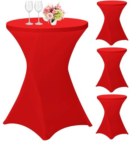 4er-Set Stretch Stehtisch Husse für Bistrotisch Ø 80-85 cm, Spandex Stretch Tischdecke, Verstärkung im Fußbereich, Für Hochzeit Geburtstagsfeier Hussen für Stehtische und Bistrotische(80×110cm,Rot)