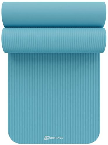 Hop-Sport Gymnastikmatte 190 x 60 cm x 1 cm, Sportmatte - gelenkschonend & rutschfest, Fitnessmatte aus NBR-Schaumstoff + Tragegurt- BLUE MIST