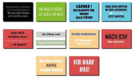 Smileyboard - 10 Magnete mit verschiedenen Sprüchen - Lustig Version 2-80 x 50 mm - Kühlschrankmagnet | Geschenk | Spruch Witzig | Geschenkidee | Für Kühlschrank und Whiteboards