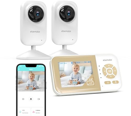 ebemate Babyphone mit zwei Kameras, 2,8 Zoll LCD-Bildschirm mit 2-Wege-Gesprächskamera-Monitor und 5 beruhigenden Schlafliedern für Babyüberwachung EB29-2