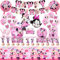 MN2 97PCS Minnie Pappteller Kindergeburtstag,Geburtstag Deko, Geburtstag Geschirr Set,Tortendeko Geburtstag, Becher Servietten Tischdecke Set Partygeschirr Geburtstag Kindergeburtstag für 20 Personen.