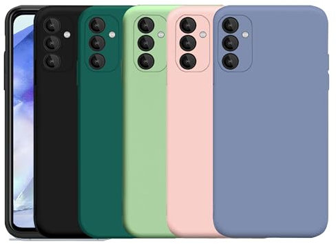 Cover in Silicone per Samsung Galaxy A55 5G, 5 Pezzi Custodia Morbida in TPU Silicone Opaco Sottile con Protezione della Fotocamera (Nero + Verde Scuro + Verde + Rosa + Azzurro)