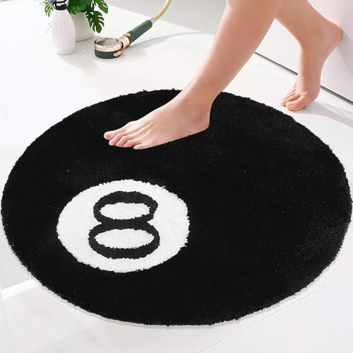 Lotvic Teppich mit 8 Bällen, 60 cm, runder Tufting-Teppich, weicher Teppich, rutschfest, beflockt, waschbar, ästhetischer Billardball-Teppich, cooler 8 Ball-Teppiche für Schlafzimmer, Wohnzimmer,