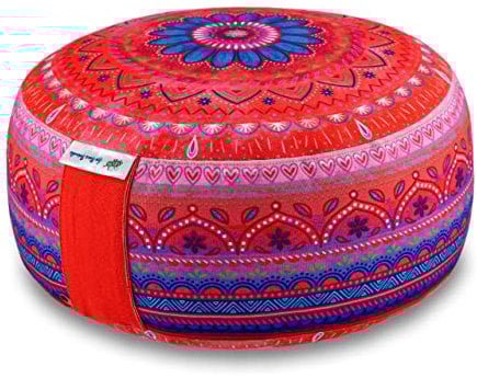 Bine Brändle Mandala Meditationskissen - Yogakissen - Bodenkissen - Ideale Sitzhöhe 15 cm - Innenkissen mit anpassbarer Dinkelspelzfüllung - GOTS Zertifiziert - Bezug aus Baumwolle (Rotes Glück)