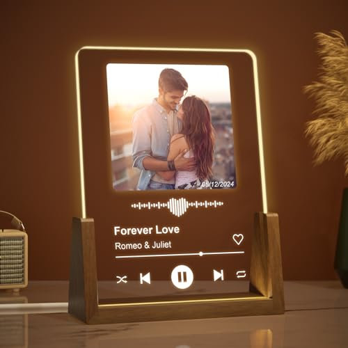 Giftove Spotify Glas Valentinstagsgeschenk für Ihn Sie Frauen Männer, Song Cover Glas Bild mit Foto, Geschenke für Freundin Freund Weihnachten, Fotogeschenke für Valentinstag, Jahrestag, Geburtstag