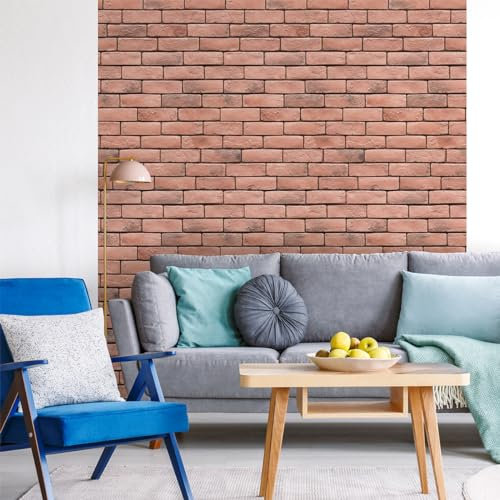 Ambiance Sticker Papier Peint Intissé Pré-encollé Rouleau Wallpaper Briques Roses Adhésif Décorative - 1 Roulle de H300 x L60 cm