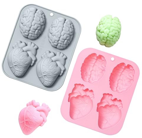 2er-Pac Halloween kuchenform gehirn, halloween silikonformen,Mini-Gehirn, halloween silikonform 3D-Silikonform mit menschlichem Gehirn, Halloween-Überraschung, Keks, Pudding, Kuchen, Schokolade