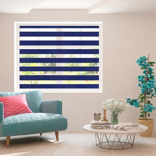 Zebra Blind Day and Night Roller Blind Aluminium Frame Dual Layer Fabric Modern Window Blind Easy to Install Easy Clean Privacy Living Room Kitchen Bedroom Bathroom 155 cm Drop (Navy, 110cm Width)