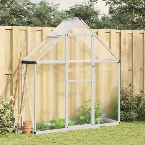Sufrk Gewächshaus mit Fundamentrahmen GartengewäChshäUser Greenhouse GewäChshaus Aluminium Silbern 169x58x195cm Aluminimum