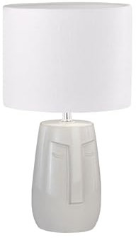 Tischlampe mit Keramikfuß Beige & Leinenschirm Weiß, 39cm groß