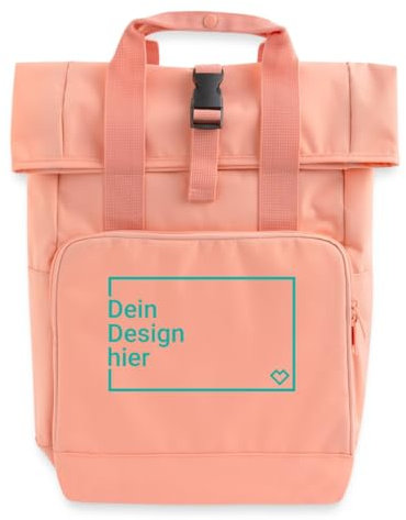 Spreadshirt Rucksack Selbst Gestalten Mit Foto Oder Text | Personalisierbarer Rolltop Rucksack mit zwei Griffen, One size, Chintzrosa