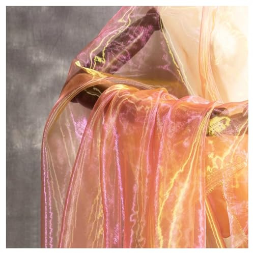 SMTCM Schillernder Organzastoff Roségold 3m*150cm Gradient Organza Spitzenstoff Magisch Glänzend Stoffband Bunt transparenter Stoffe zum Nähen Tüllstoff Dekostoff für DIY Kostüm Hintergrund Hochzeit