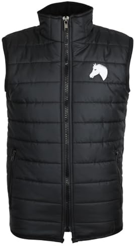 MS-Trachten Kinder Winter Reitweste Steppweste Winterweste Moni mit gesticktem Pferdekopf Schwarz – Warm, Gefüttert, Winterreitweste perfekt für Reiterinnen