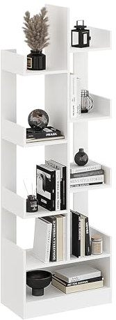 KOMTO Bücherregal Weiß in Baumform - Regal mit 9 Ebenen, Pflanzenregal, Standregal für Wohnzimmer, Kinderzimmer, Schlafzimmer | Pylos 60 x 180 x 32 cm