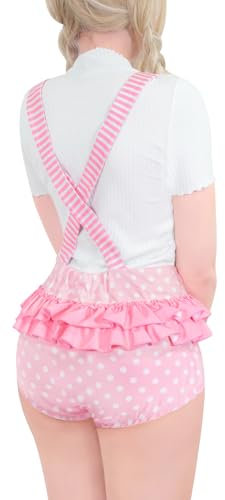 LittleForBig Salopette corte Salopette Shortalls - Blushing Baby Volant Culo Salopette, Colore: rosa., 4XL