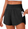 PINSPARK Damen Jogginghose Kurz Laufhose 2 in 1 Sport Shorts Winter Schnelltrocknende Fitness Sporthose Running Yoga Bodybuilding Sportliche Shorts Schwarz XL