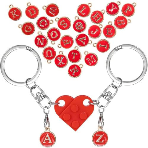 SGERUFZ Porte-clé Coeur Couple Cadeau Anniversaire Noël Geschenk Paire (Rouge) (avec 26 Lettres)