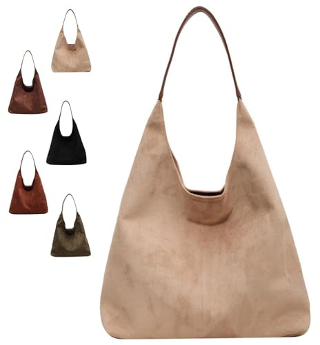 JABALUX Wildleder Tasche Damen Wildleder Handtasche Damen Vintage Tote Bag Hobo Bag Slouchy Bag Gross Schultertasche Tragetasche Beuteltasche Damen-Shopper