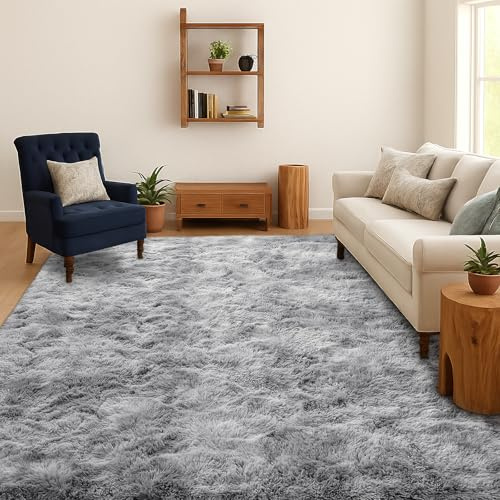 SOANNY Teppich Wohnzimmer Waschbar Anti-Rutsch 180x270 cm, Hellgrau | Hochflor, Langflor, Shaggy, Flauschig, Weich, Tie-Dye, Pflegeleicht, Für Wohnzimmer Schlafzimmer Kinderzimmer Büro Bett