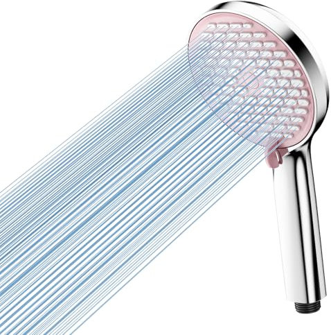Cobbe High Pressure Shower Head with 6 Spray Modes, Independent Waterway Design, No Metal Leaching, Universal Powerful Handheld Showerhead for Low Water Pressure, Chrome/Pink