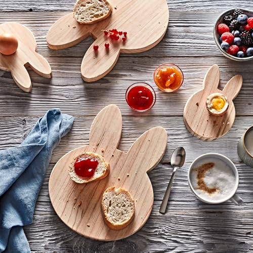 3 PAGEN® Frühstücksbrettchen Hase 2er-Set, Frühstücksbrett Häschen 2 Stück, Holzbrett mit Motiv in zwei Größen, robust & pflegeleicht, Inkl. Eierhalter in Hasenform, Holz. 20x25x1,8 cm / 10x15x1,8 cm.