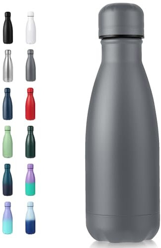 Volhoply 350ml/12oz Small Water Bottle Stainless Steel, BPA Free Insulated Water Bottles, Double Wall Cola Shape Flask, Keeps Cold 24 Hours and Hot 12 Hours for Kids Handbag (Gray)