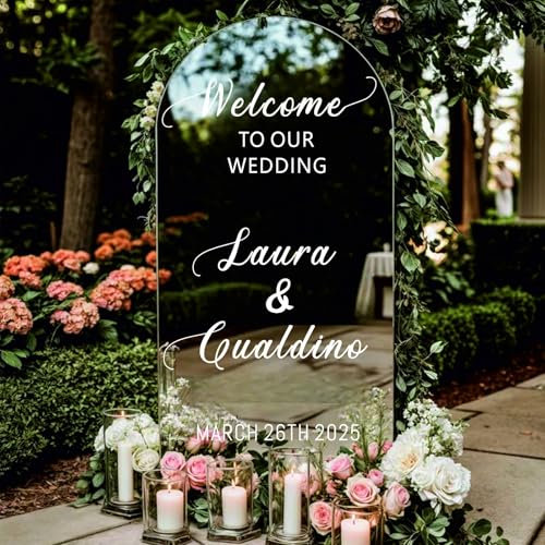 Adesivo Personalizzato Benvenuto Al Nostro Matrimonio For Specchio | Adesivo Personalizzato For Cartello Di Matrimonio | Elegante Decorazione In Vinile For Ricevimento O Cerimonia(43x57cm)