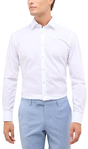 ETERNA Herren Langarm Hemd | Slim FIT | Weiß | Bügelfrei, Knitterfrei | Uni Popeline | Dynamic Cotton™ | 100% Baumwolle | Kentkragen mit Ausputz Gr. 39