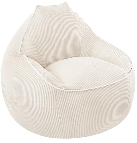 MeMoreCool Large Adult Corduroy Bean Bag Chair, Beige | Bean Bag With Filling Included, Comfy Lounge Lazy Floor Sofa Accent Couch For Living Room Furniture and Bedroom