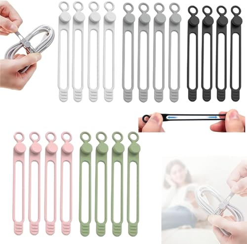 Data Cable Organiser, 2025 Upgrade Silicone Headphone Organisers, Multi-Purpose Electric Cord Organiser for Bundling and Mounting Cable Wires (20 Pieces)