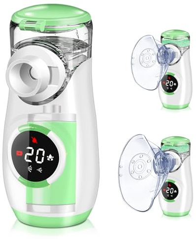 NEEMOSI Aersol Portatile Silenzioso, Ricaricabile Macchina Aerosol per Adulti e Bambini, Aerosol Ultrasuoni con 2 Maschere E Boccaglio, Timer, Nebulizzazione Regolabile