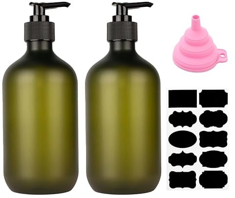 2 Pcs Soap Dispenser, 500ML/17oz Pump Bottle Dispenser, Empty Refillable Shampoo and Conditioner Bottles for Bedroom Kitchen Lotions Washing Up Liquid Dispensers, with Funnel & Stickers