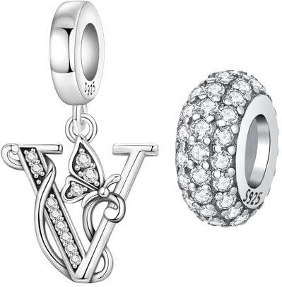 PANPOKI 2 Stück 925 Sterling Silber Schmetterling Buchstaben Charms für Armbänder und Halsketten Alphabet Anfangsbuchstaben Anhänger Spacer Stopper Perlen Schmuck Geschenk für Frauen