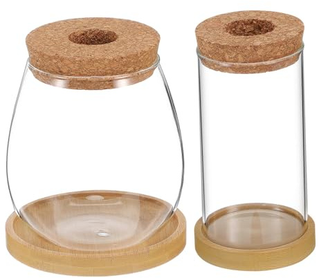 NULYLU 2 Stück Glaspflanzgefäße für Zimmerpflanzen Hydroponischer Pflanzkasten aus Borosilikatglas mit Korkdeckel und Stabilem Sockel für Kreative Miniaturgärten