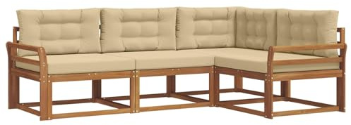 vidaXL Outdoor-Sofagarnitur mit Kissen 4 pcs Natur und Beige, Garten Modular Outdoor Sofa, Langlebiges Sektionales Set, Bequeme Patio-Sitzgelegenheiten, Moderner Akazienholz-Lounge