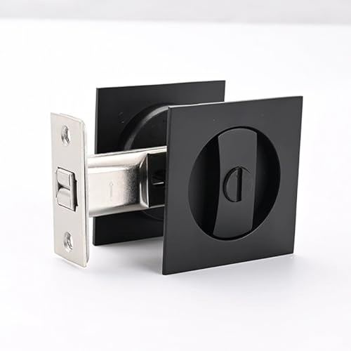 Ghyxfdai Pocket Door Lock, Keyless Recessed Sliding Door Lock, Privacy Pocket Door Handle, Pocket Door Hardware, 2-3cm/8in Backset, Square Matte Black