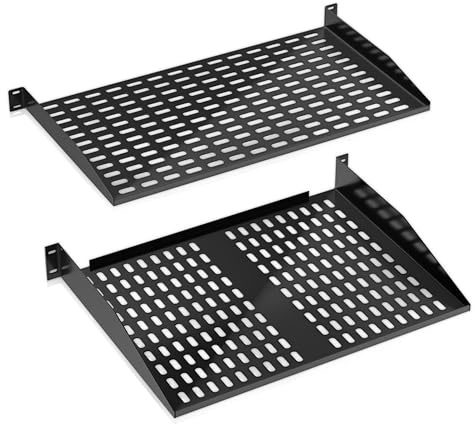 Pyle 19 Inch 2U Server Rack Shelf 2 Pack Vented Cantilever Rack Mount Tray for Network Equipment, Universal Rack Shelf for AV, IT, Studio & Server Cabinets
