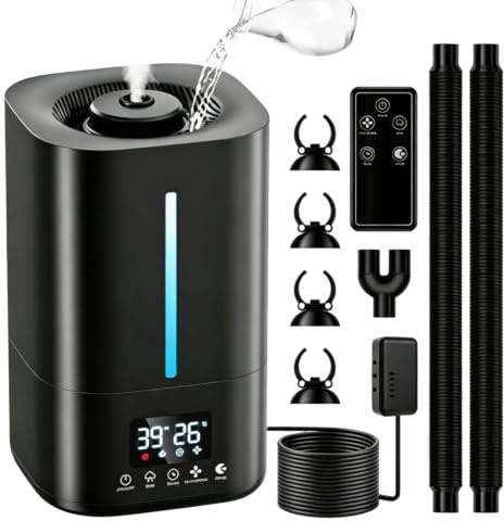 Umidificatore, Umidificatore Ambiente da 5 Litri per Piante e Animali da Interno con Timer e Sensore di Umidità Nebulizzatore a Ultrasuoni per Terrario con Due Tubi Flessibili da 2 Metri e Telecomando