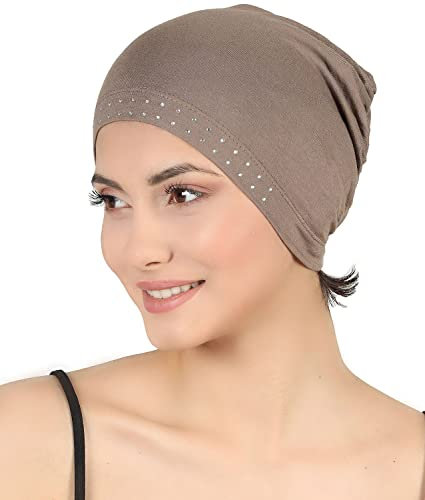 Deresina Headwear Verzierte Schadelkappe bei Haarausfall, Bambus Chemo Kopfbedeckung für Damen, Schlafmütze, Mützen für krebspatienten, Bonnet Haube für unter Hut, Turban oder Kopftücher (Nerz)