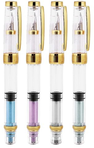 Kolbenfüllhalter 4 Farben Federstärke Transparent Feines Schreibgerät 4er Set