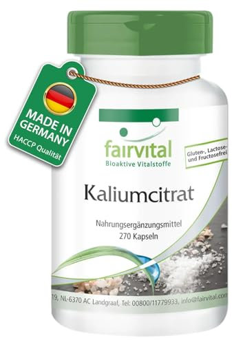 Fairvital | Citrate de Potassium - Boite pour 3 mois - Fortement dosé - VEGAN - 270 gélules