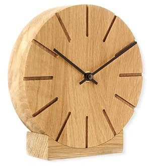 Natuhr Funkuhr Wanduhr Tischuhr Eiche Holz - Boom - geräuscharm Massivholz Design ø17 cm (Eiche geölt Schwarze Zeiger, Funkuhrwerk)