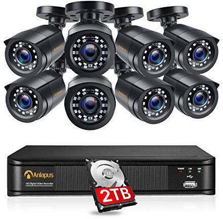 Anlapus 8CH 1080P Überwachungskamera Set H.265+ 1080P DVR Rekorder mit 2TB Festplatte und 8X 2MP Außen Bullet Kamera, 20M IR Nachtsicht